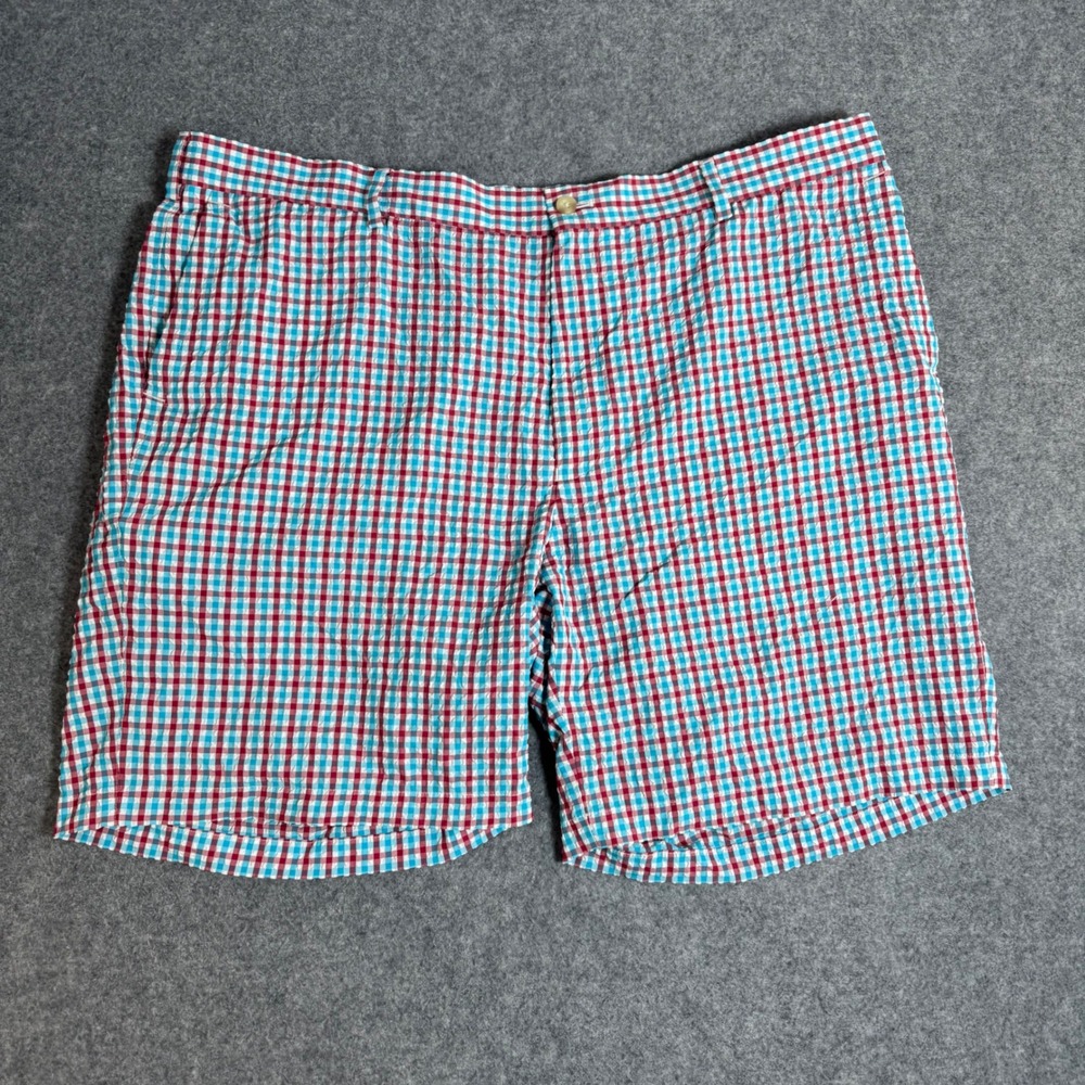Peter Millar Featherweight Gingham Seersucker Shorts Mens 42 Red Blue White - Picture 1 of 8
